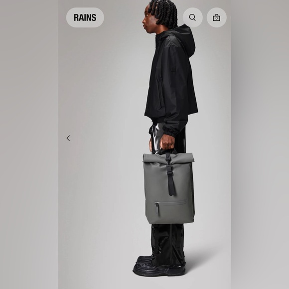 RAINS Metallic Grey Rolltop Rucksack Waterproof Backpack/Carrying Bag  17L. NIP - Picture 3 of 10